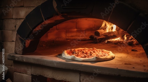 Pizza baking in a stone oven - made with generative AI tools