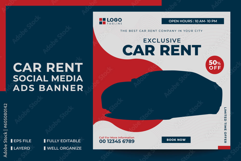Fototapeta premium Professional Car rental instagram social media Ads post banner Template