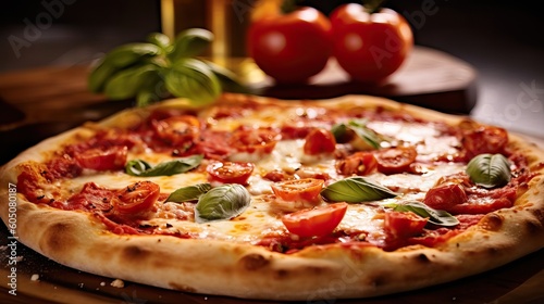 A mouth-watering traditional Italian pizza fresh out of the oven, showcasing authentic ingredients. Generative AI