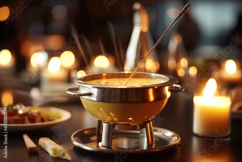 Cheese fondue on a table in a close-up shot, macro shot - made with generative AI tools