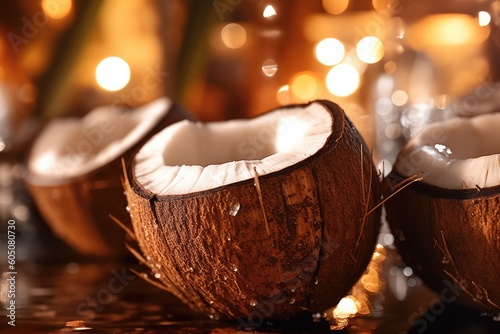 Sliced coconut in a close-up shot, macro shot - made with generative AI tools