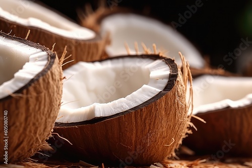 Sliced coconut in a close-up shot, macro shot - made with generative AI tools