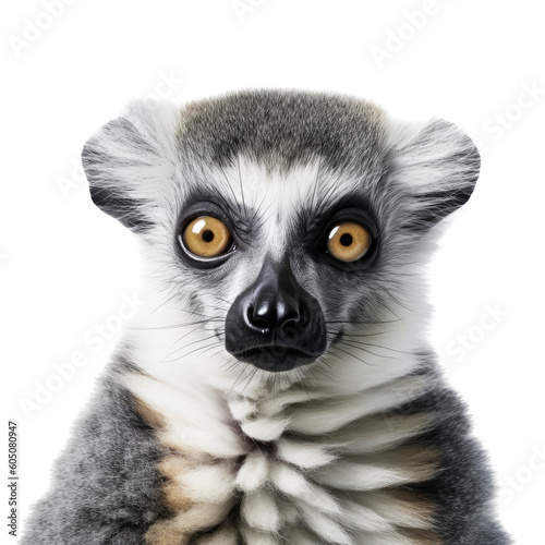 a Ring-tailed Lemur portrait, wildlife-themed, photorealistic illustrations on a transparent background cutout in PNG. generative ai