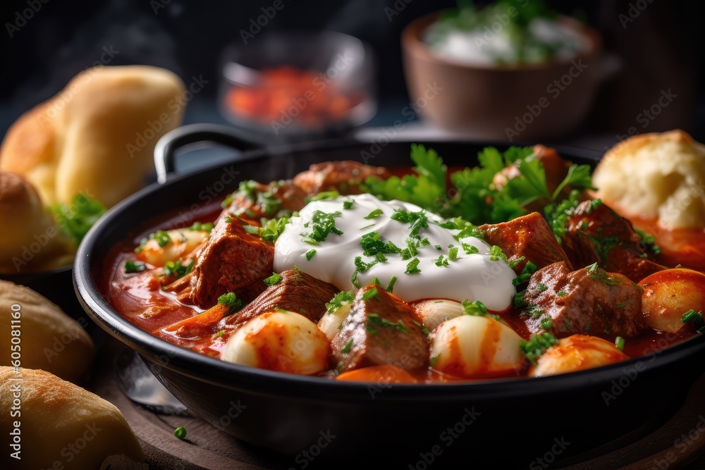 Hungarian Goulash in a close-up shot, macro shot - made with generative AI tools Hungarian Goulash in a close-up shot, macro shot - made with generative AI tools