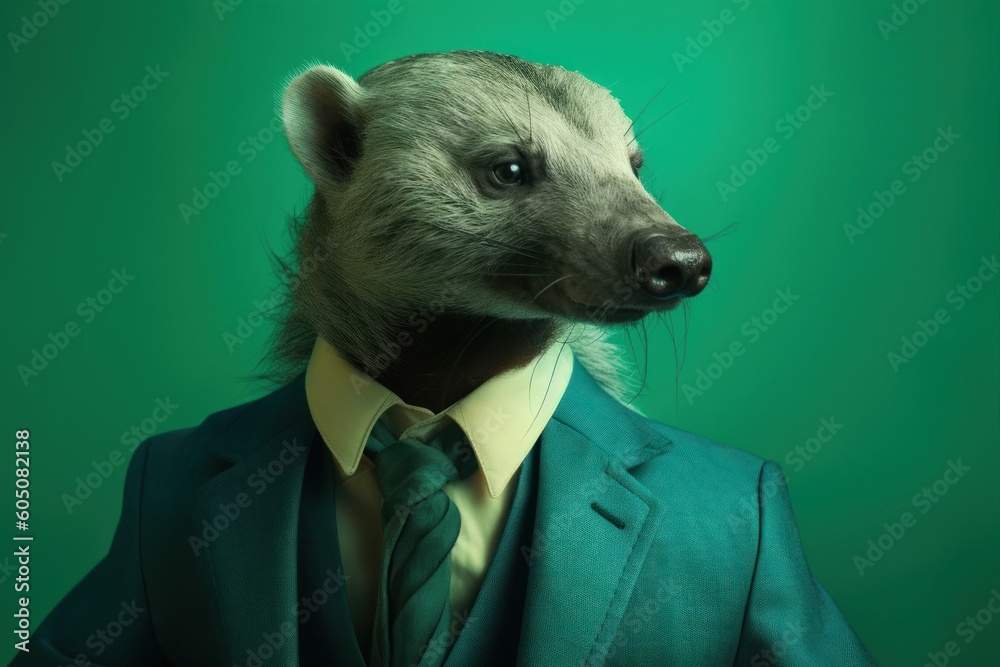 Anthropomorphic honey badger dressed in a suit like a businessman ...