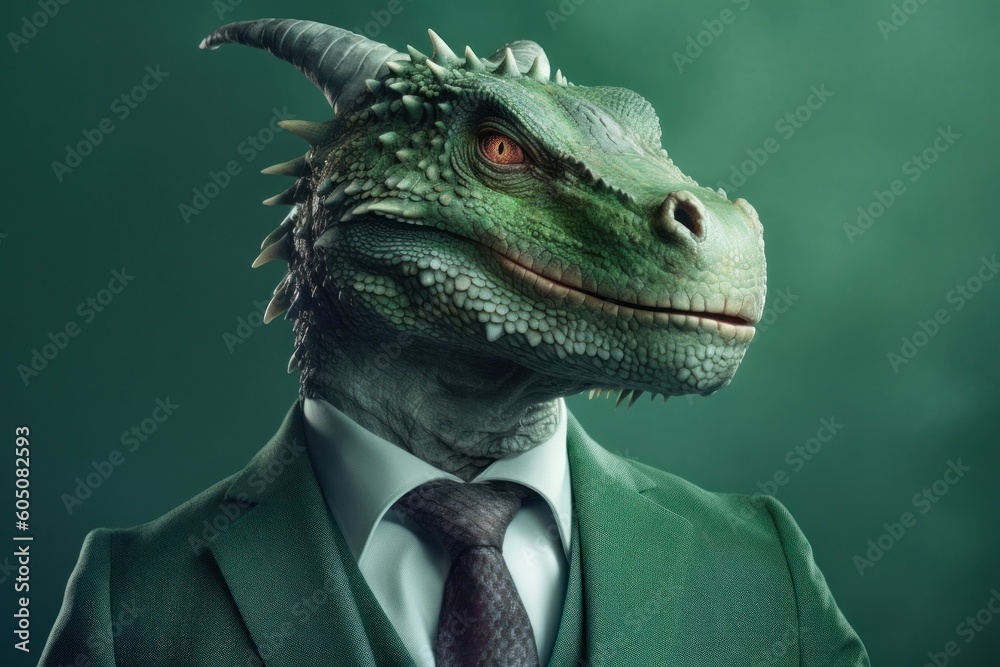 Anthropomorphic dragon dressed in a suit like a businessman. Business Concept. AI generated, human enhanced. Anthropomorphic dragon dressed in a suit like a businessman. Business Concept. AI generated, human enhanced.