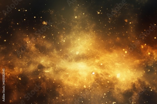 Magical abstract golden mist particles background. Design backdrop. AI generated  human enhanced