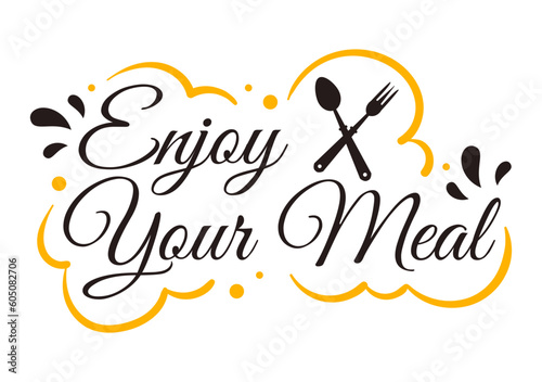 Enjoy Your Meal Vector Illustration a Variety of Delicious Food in Home or Restaurant in Flat Cartoon Hand Drawn Landing Page Background Templates