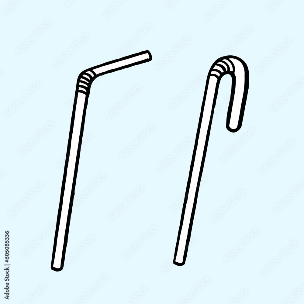 White plastic straws cartoon outlined vector illustration isolated