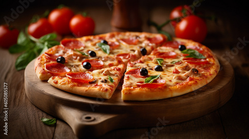 picture of pizza on a wooden table