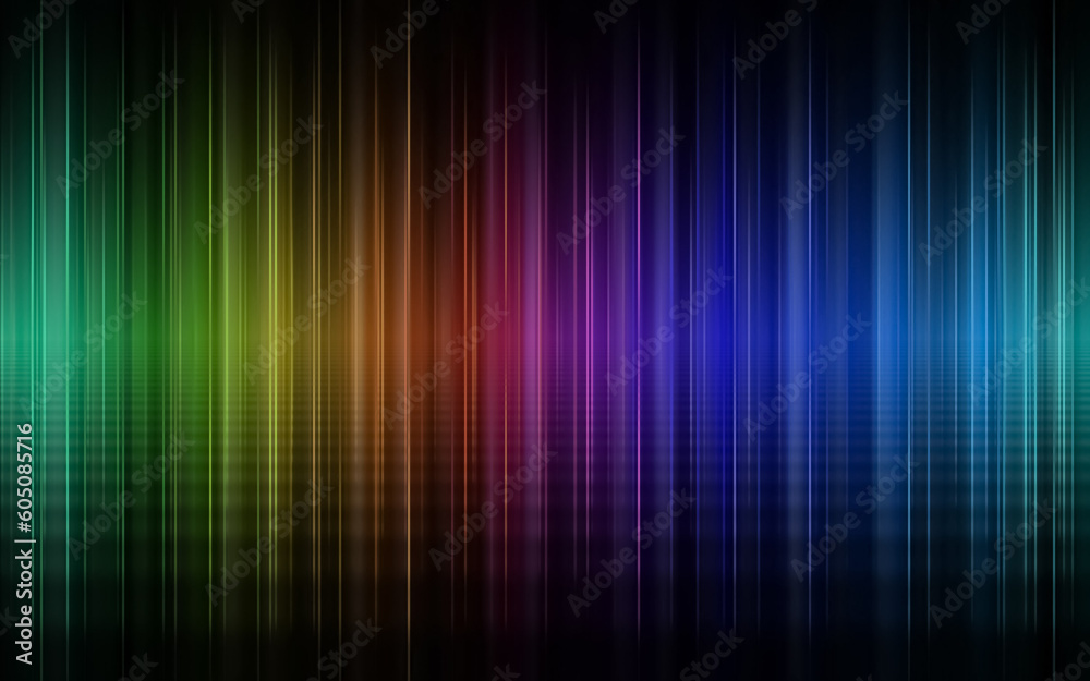 Illustration of vibrant vertical color rays with effects on a black background