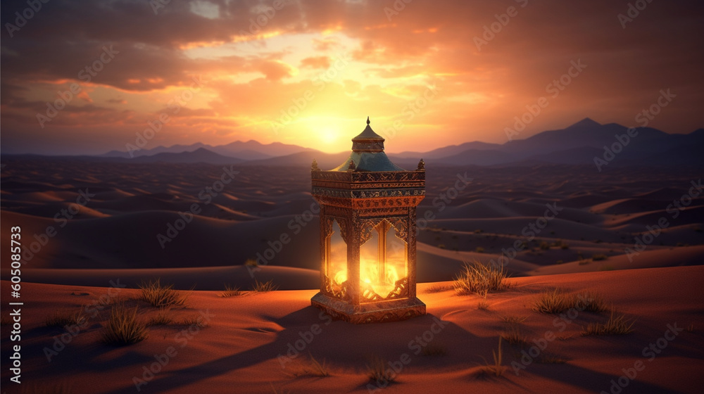 Eid Al Adha lanterns at sunset. AI generated. Eid Al Adha lanterns at sunset. AI generated.