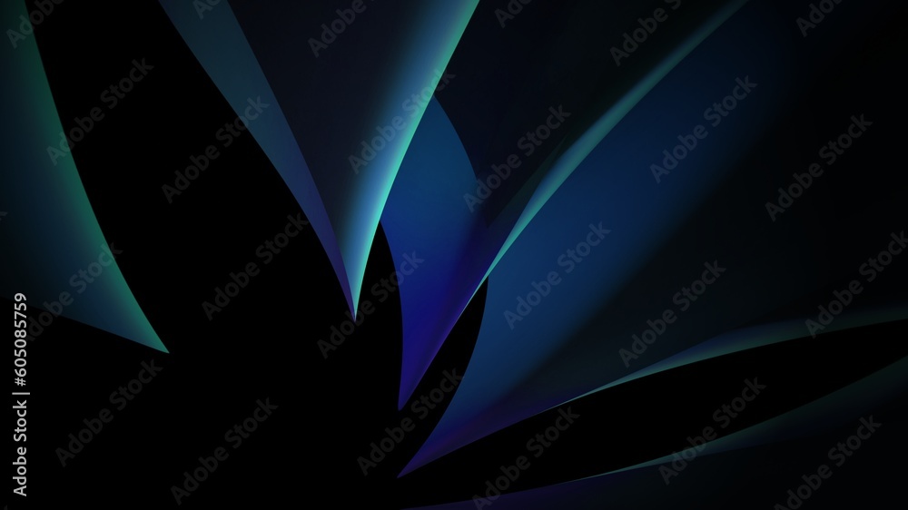 Obraz premium Illustration of blue purple shiny sharp shapes with effects on a black background