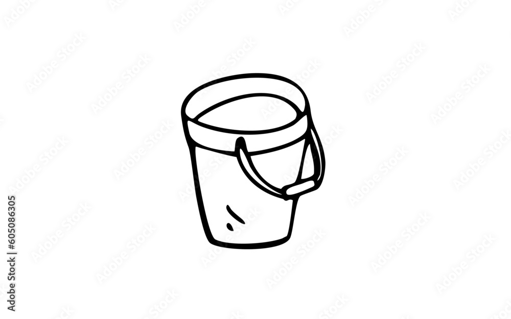 A BUCKET Doodle art illustration with black and white style. A BUCKET Doodle art illustration with black and white style.