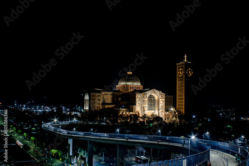Night view of the Basilica of Nossa Senhora Aparecida - Catholic cathedral of Aparecida seen at night.
