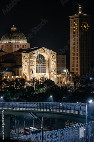 Night view of the Basilica of Nossa Senhora Aparecida - Catholic cathedral of Aparecida seen at night.