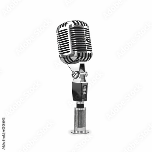 Retro Chrome Microphone With Hand Stand Illustration