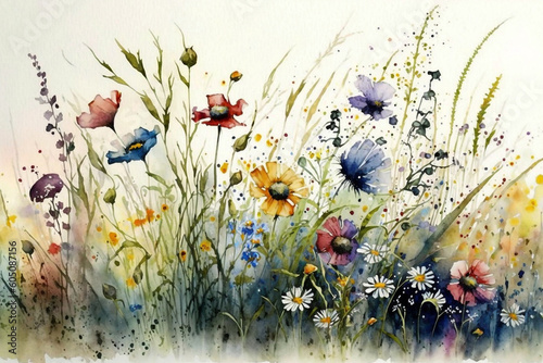 Watercolour Wildflower Meadow Flowers Painting