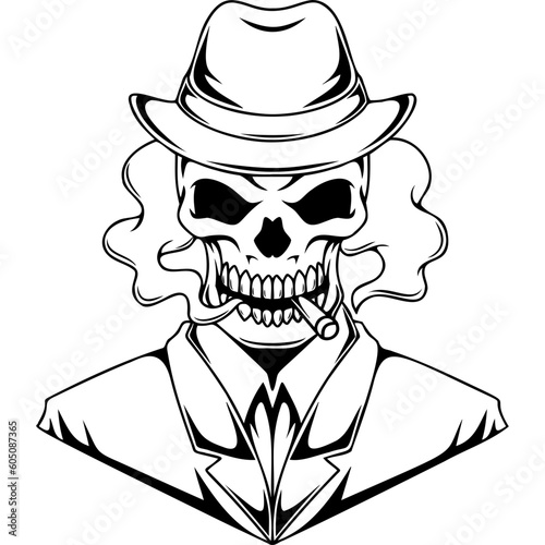 mafia skull mascot character