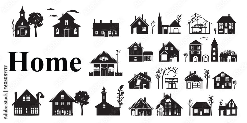 A collection of silhouette home vector designs.