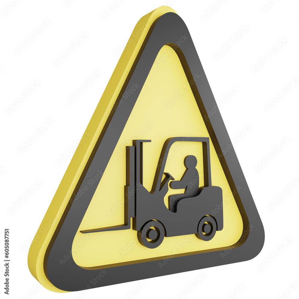 3D render danger forklift sign icon isolated on transparent background, yellow cautionary sign 3D render danger forklift sign icon isolated on transparent background, yellow cautionary sign