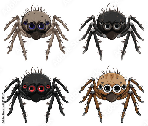 Set of spider cartoon isolated