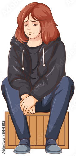 Sad teenage sitting on the floor