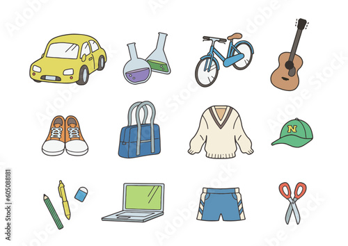 学校に関係する小物のイラスト