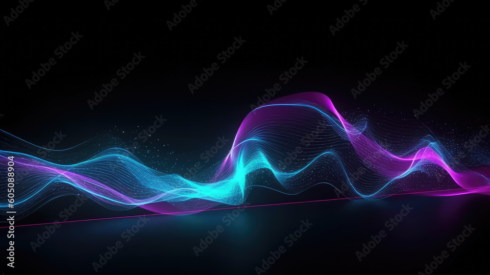 abstract futuristic background with pink blue glowing neon moving high speed flowing curve wave lines and bokeh lights. Data transfer concept Fantastic wallpaper, Ai Generative
