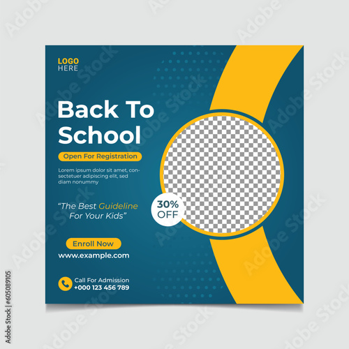 Back to school and open for registration social media post vector template design.

