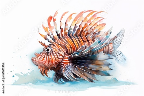 a Lionfish  colorful  aggressive  coral reefs  Aquatic-themed  photorealistic illustrations in a JPG. generative ai