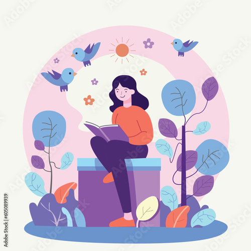 A girl reading a book in a garden