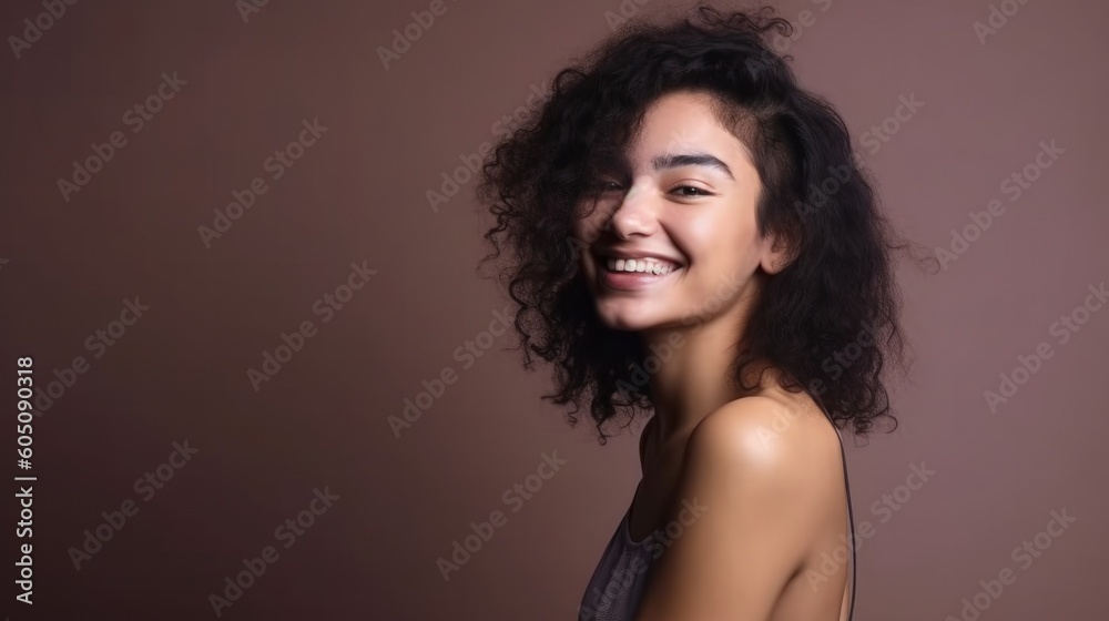 Fototapeta premium Beautiful young and happy woman smiling - made with Generative AI