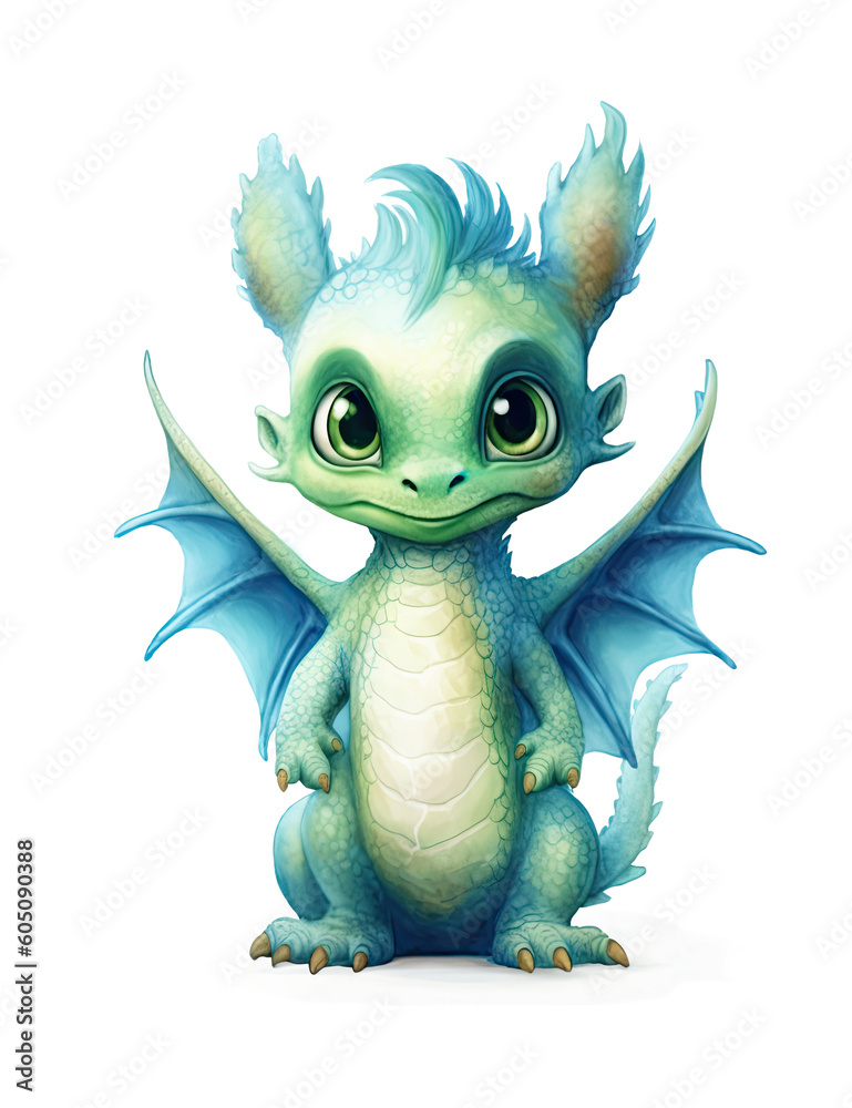 Fototapeta premium Adorable Baby Dragon, Pastel Colors, Nursery, Children's Wall Art, Whimsical, Cute. Generative AI
