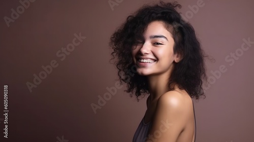 Beautiful young and happy woman smiling - made with Generative AI