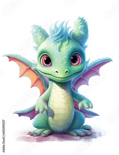 Adorable Baby Dragon  Pastel Colors  Nursery  Children s Wall Art  Whimsical  Cute. Generative AI