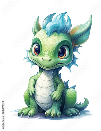 Adorable Baby Dragon, Pastel Colors, Nursery, Children's Wall Art, Whimsical, Cute. Generative AI