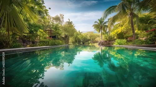 Tropical Oasis Retreat: Serene Swimming Pool in Lush Paradise 4. Generative AI