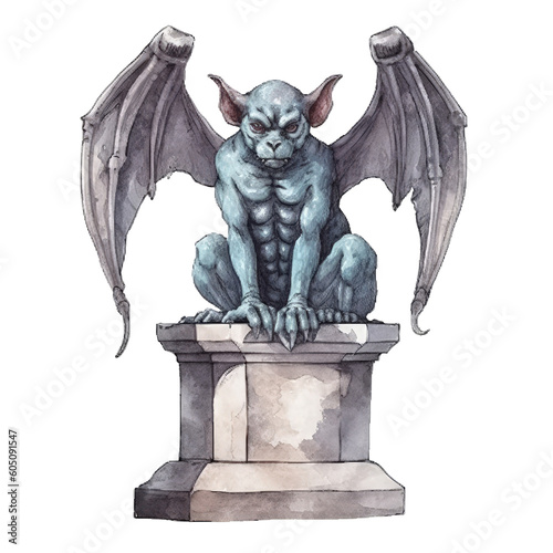 gargoyle statue in the style of gothic watercolor