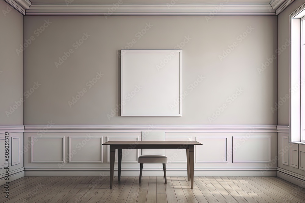 Empty picture frame in modern minimalist room using generative AI Empty picture frame in modern minimalist room using generative AI