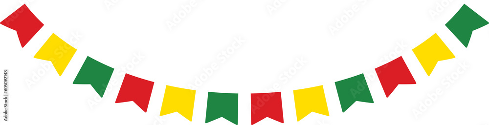 Red, yellow and green colored party bunting as the colors of the Black History Month flag. Flat design illustration.