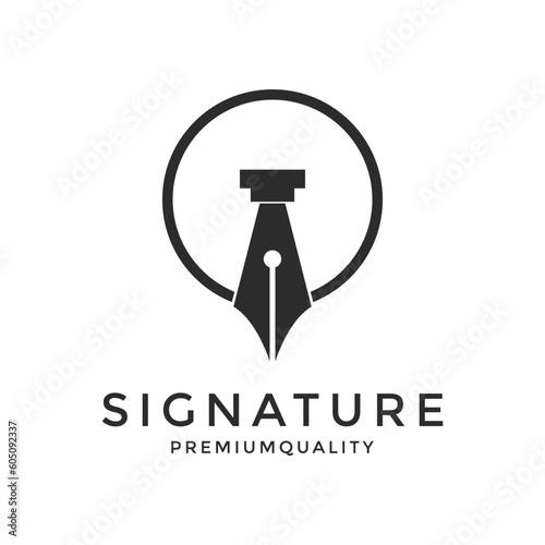 Modern creative logo signature writing pen with circle