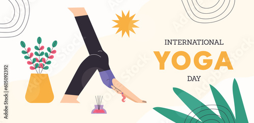 International yoga day vector banner. 