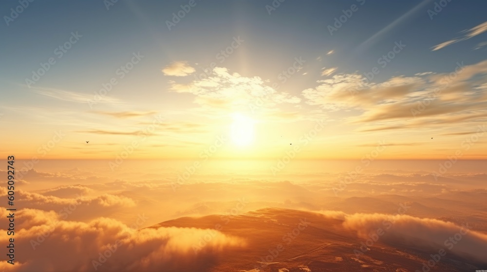 Fototapeta premium beautiful sunset in the sky with clouds and sun, nature series - made with Generative AI