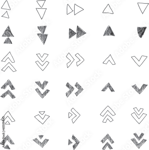 シンプルなモノクロの手書き風矢印セット Simple monochrome handwritten style arrow set