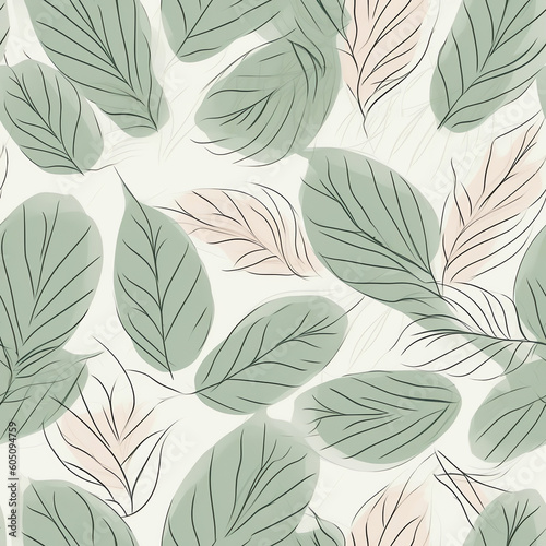 AI Generated  Beautiful Leaf Wrapping Paper Pattern on Light Green Background  Seamless Design with Abundant White Space.