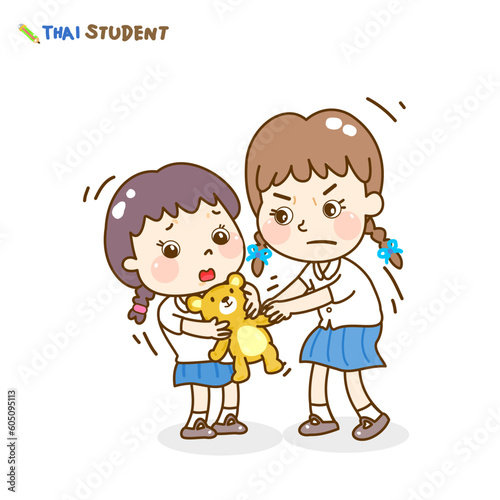 Cartoon kids bullying character vector.