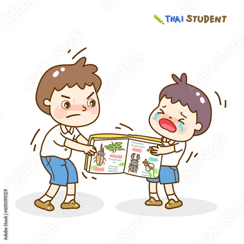 Cartoon kids bullying character vector.