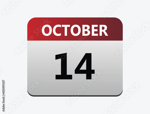 14th October calendar icon. October 14 calendar Date month icon vector illustrator.