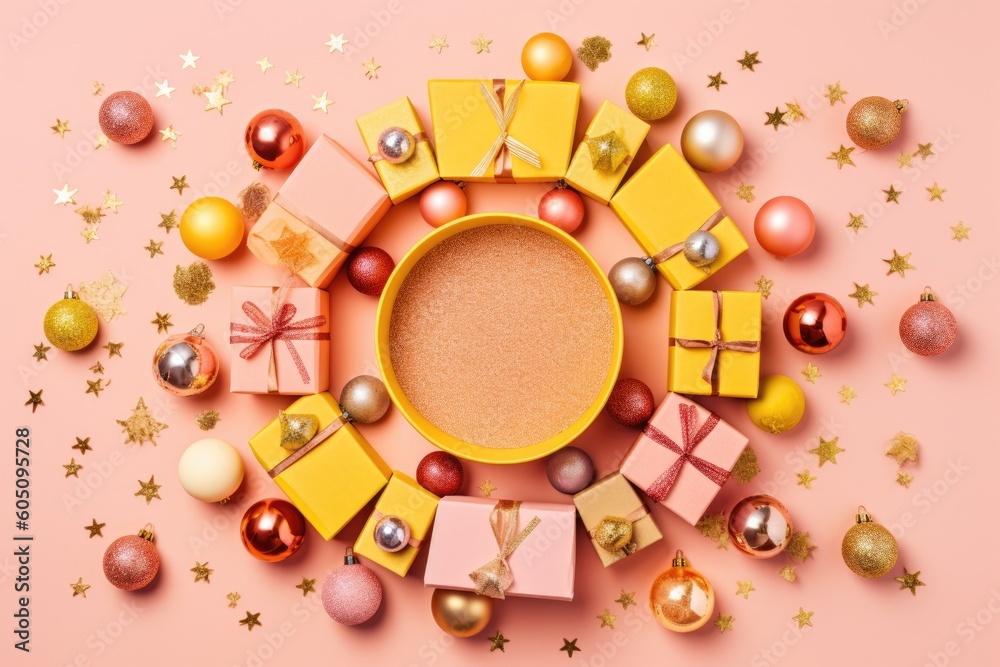 Obraz premium pink background with gold and silver decorative elements Generative AI